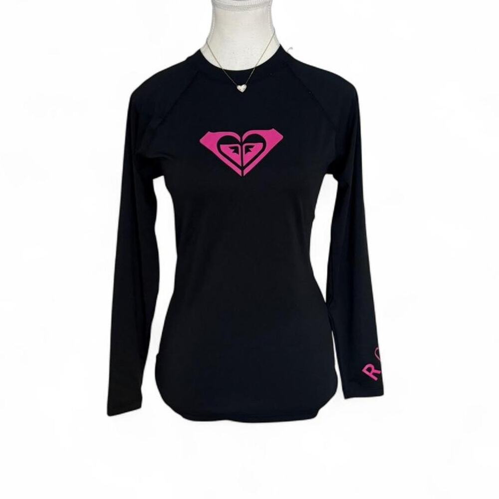 Roxy Pink + Black 2000s Beach Y2K California Vibes Long Sleeve Top Size Small